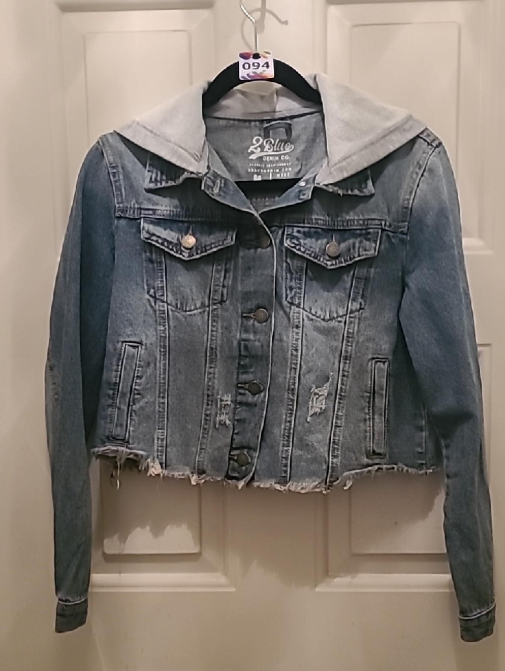 94 2Blue Washed Denim Hooded Cropped Jacket - Light Blue